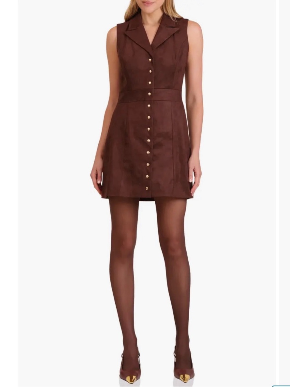 Avec Les Filles Chocolate Sleeveless Button-Front Mini Dress